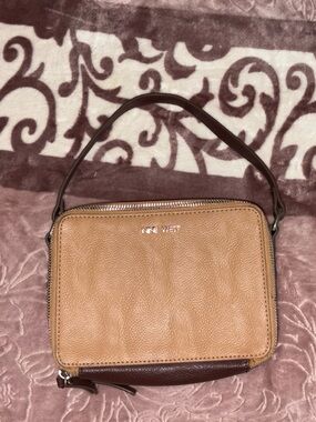 Nine West Tan and Dark Brown Leather Crossbody Bag